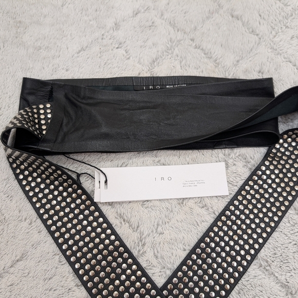 IRO Belt Womens 65 Black Leather Wrap Studded Moto Embellished NEW - Picture 2 of 7